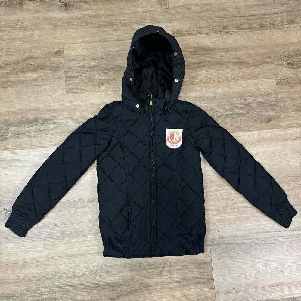 Juicy Couture Girl's 8 Quilted Down Puffer Hooded Jacket Black Academia Y2K